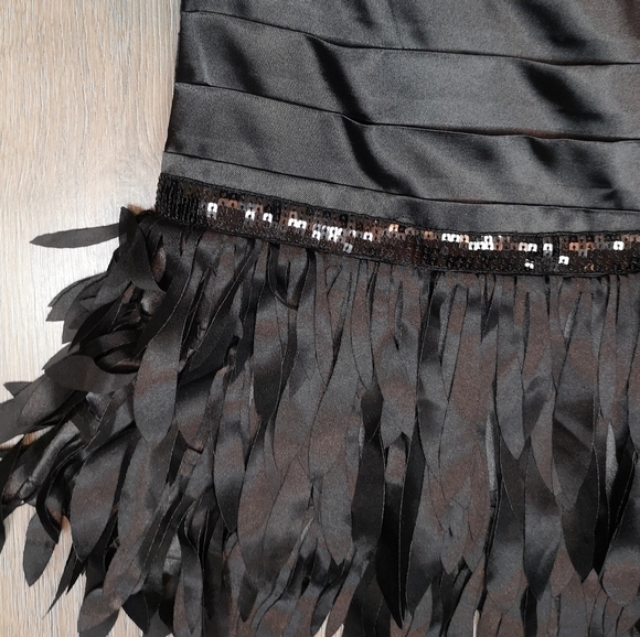 Y2K Vintage Black Pleated Satin Embroidered Sequins Strapless Cocktail Dress - Picture 3 of 8